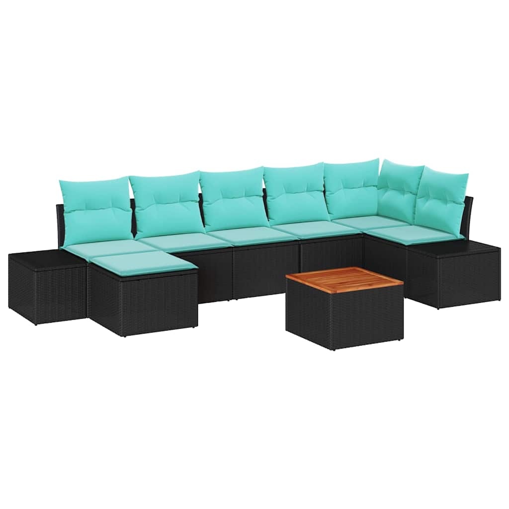 vidaXL Tuinbankenset met kussen 8 pcs Zwart poly rattan
