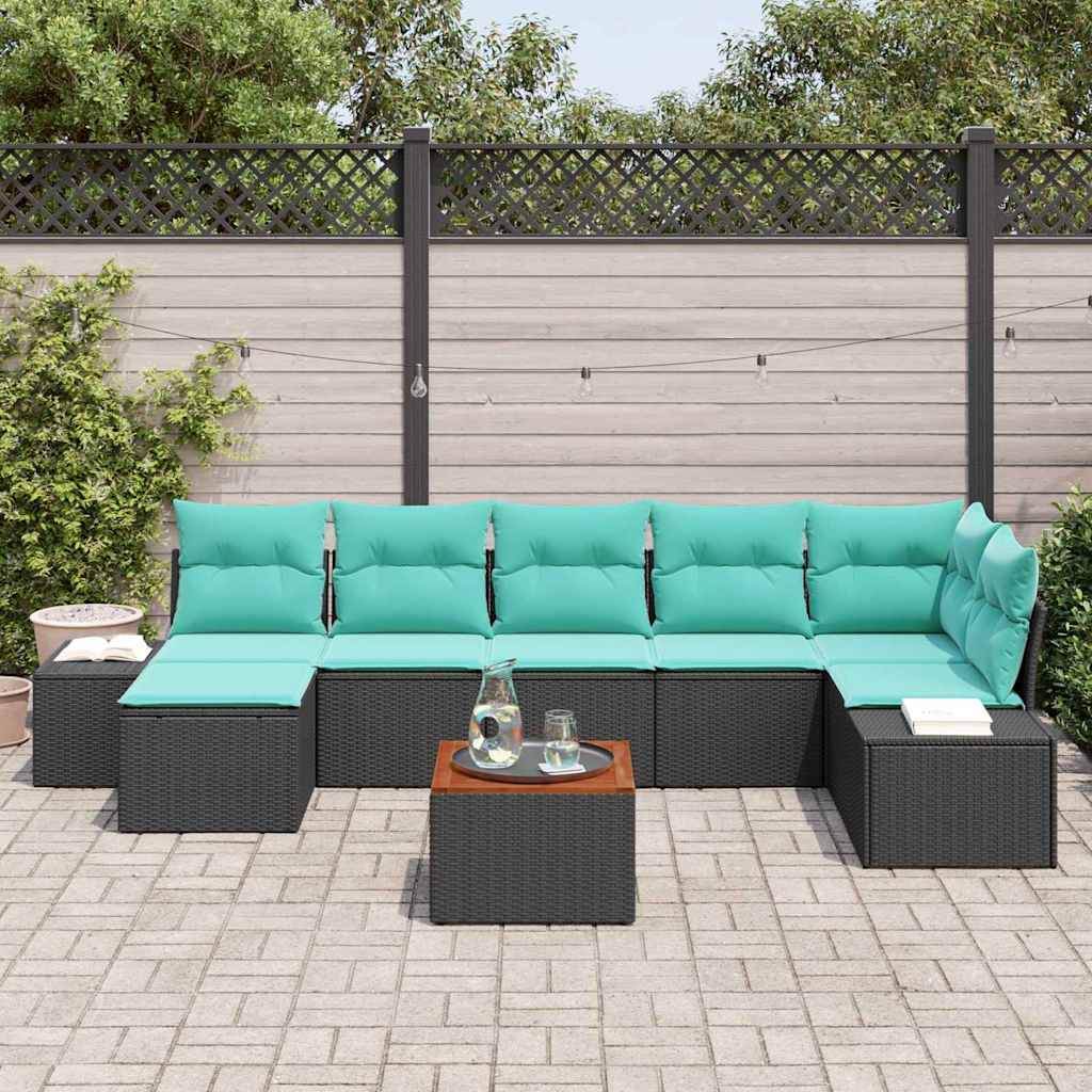 vidaXL Tuinbankenset met kussen 8 pcs Zwart poly rattan