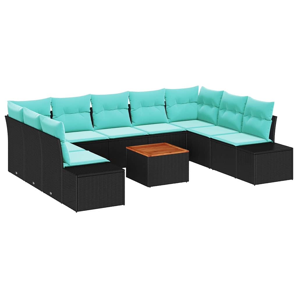 vidaXL Tuinbankenset met kussen 10 pcs Zwart poly rattan