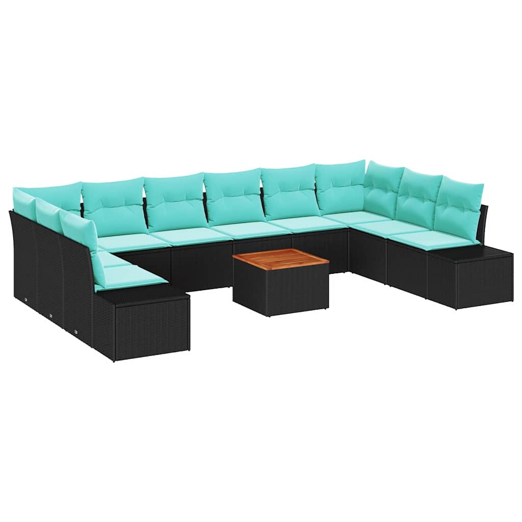 vidaXL Tuinbankenset met kussen 11 pcs Zwart poly rattan