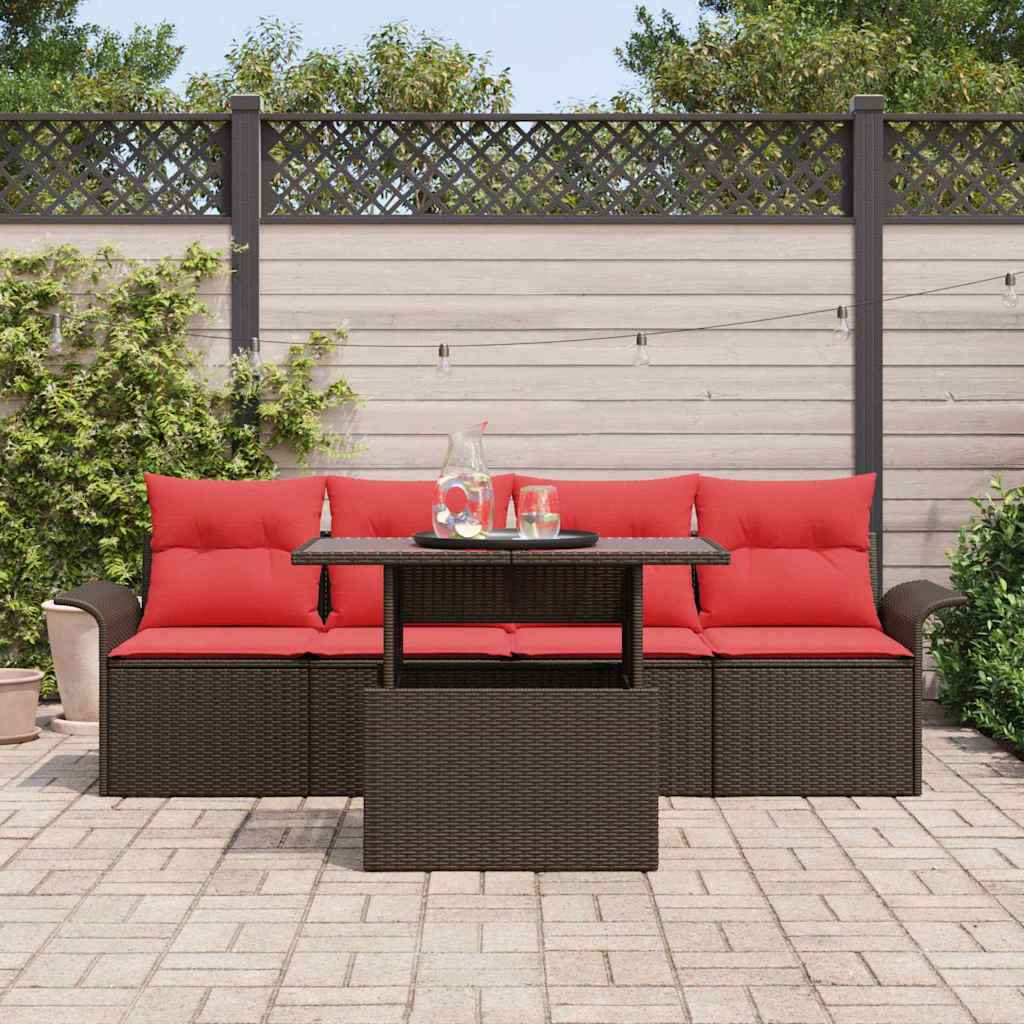 vidaXL Tuin Sofa Set met kussen 5 pcs Zwart poly rattan