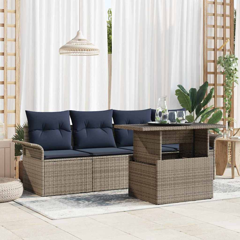 vidaXL Tuin Sofa Set met kussen 5 pcs Zwart poly rattan
