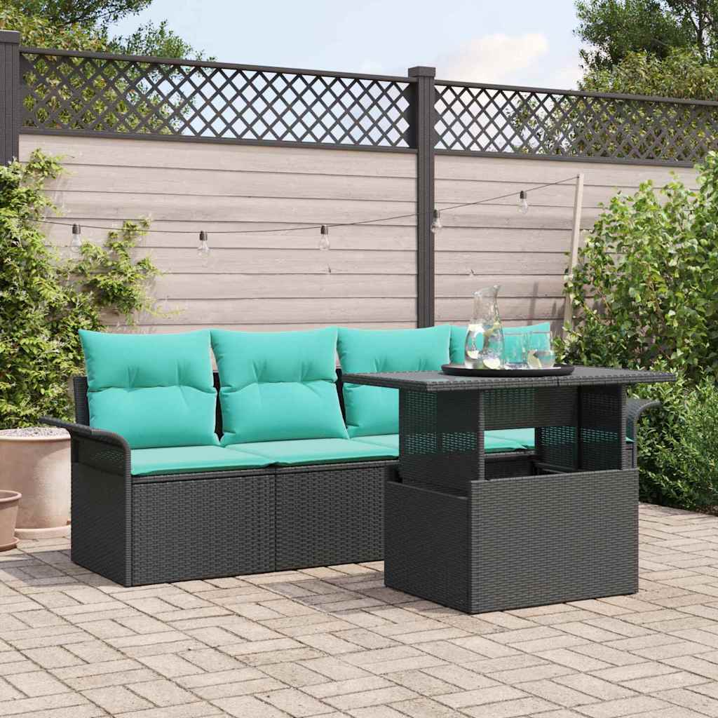 vidaXL Tuin Sofa Set met kussen 5 pcs Zwart poly rattan