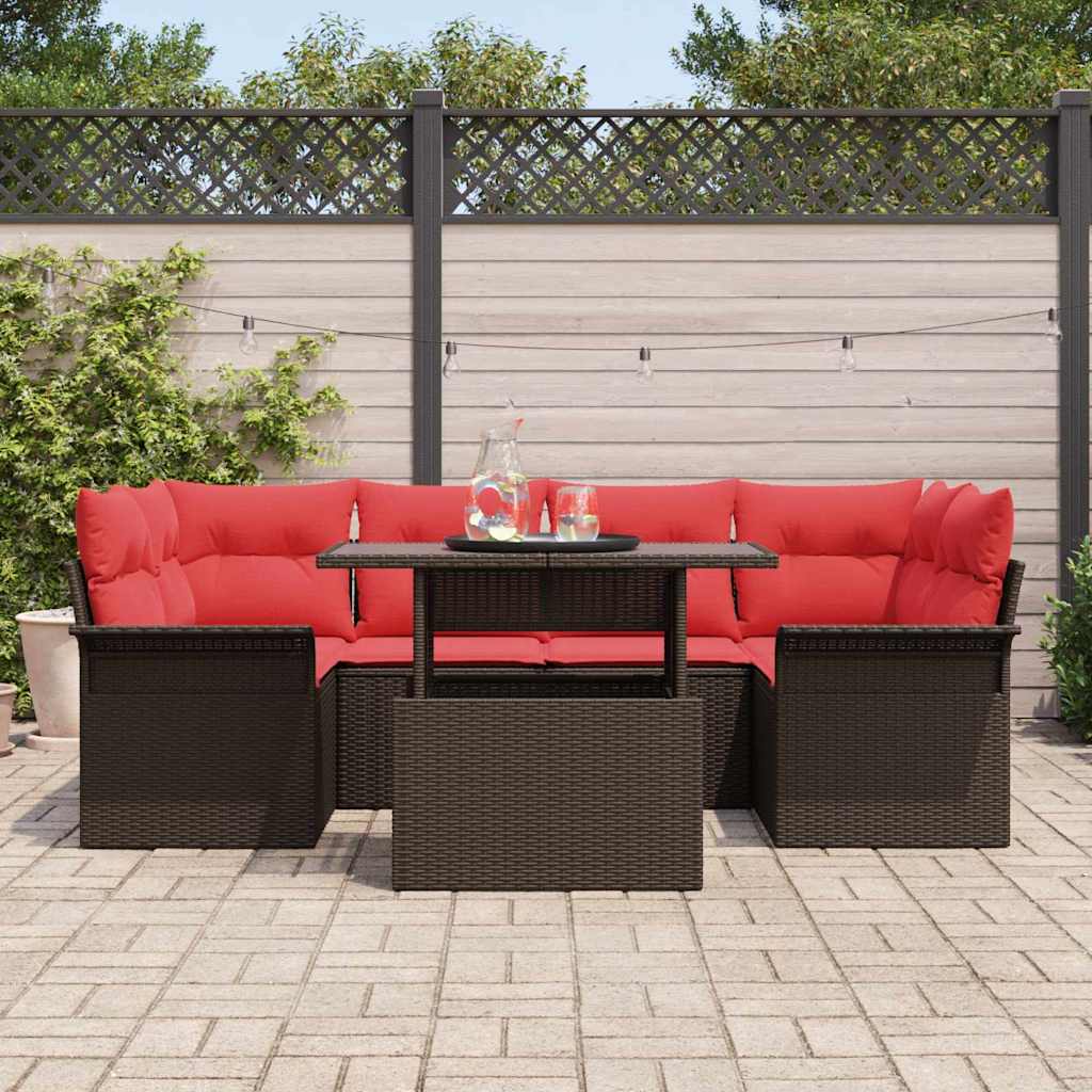 vidaXL Tuin Sofa Set met kussen 7 pcs Zwart Poly riet