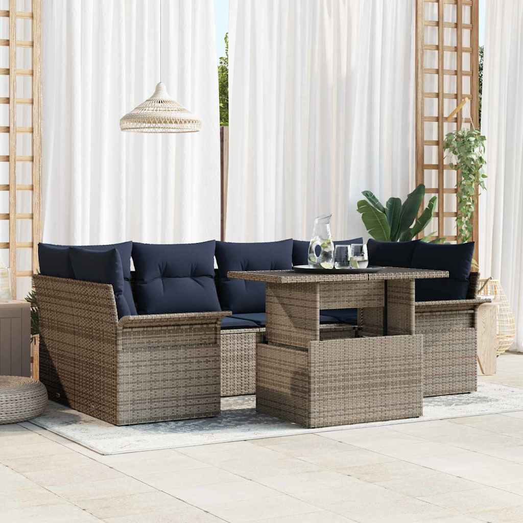 vidaXL Tuin Sofa Set met kussen 7 pcs Zwart Poly riet