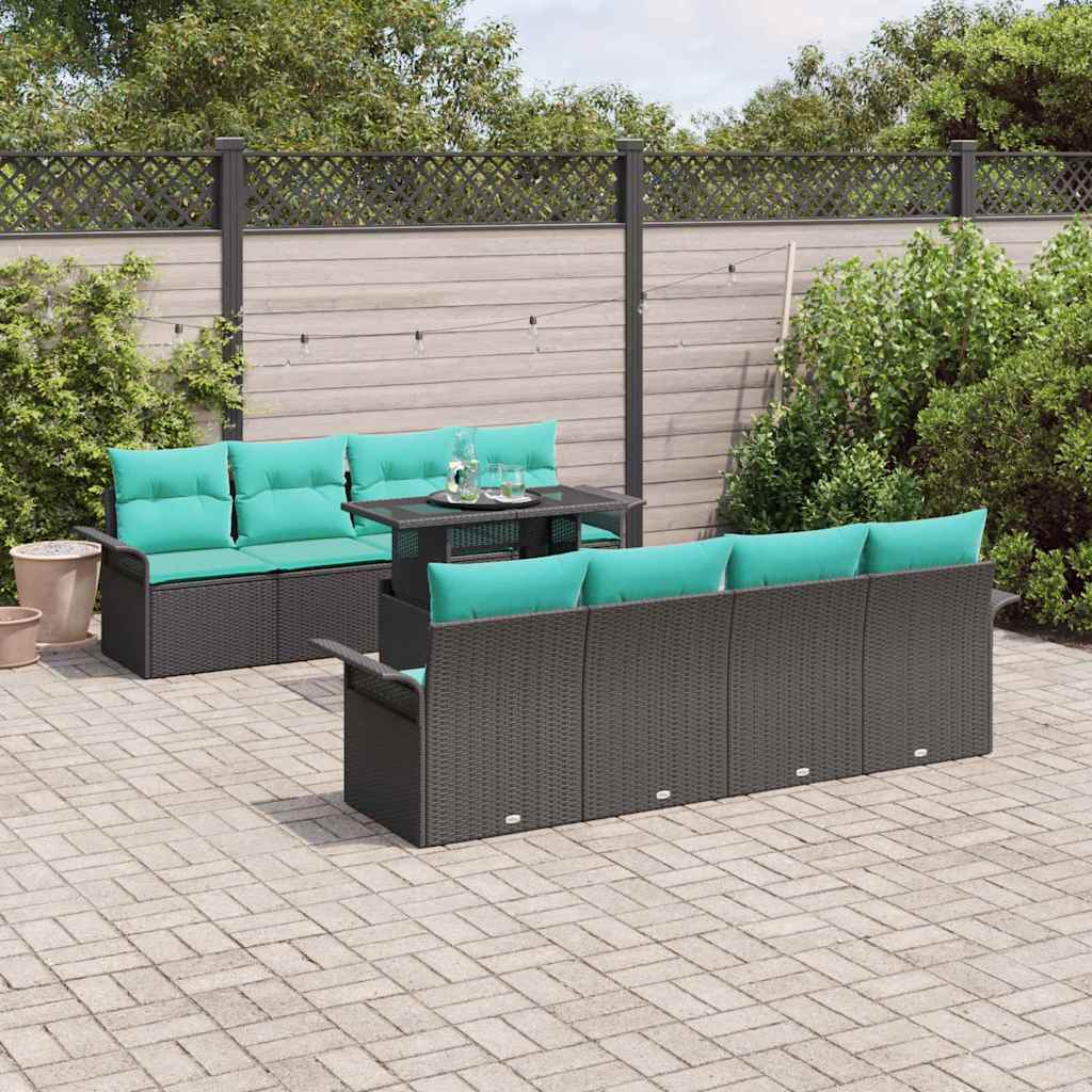 vidaXL Tuin Sofa Set met kussen 9 pcs Zwart Poly riet