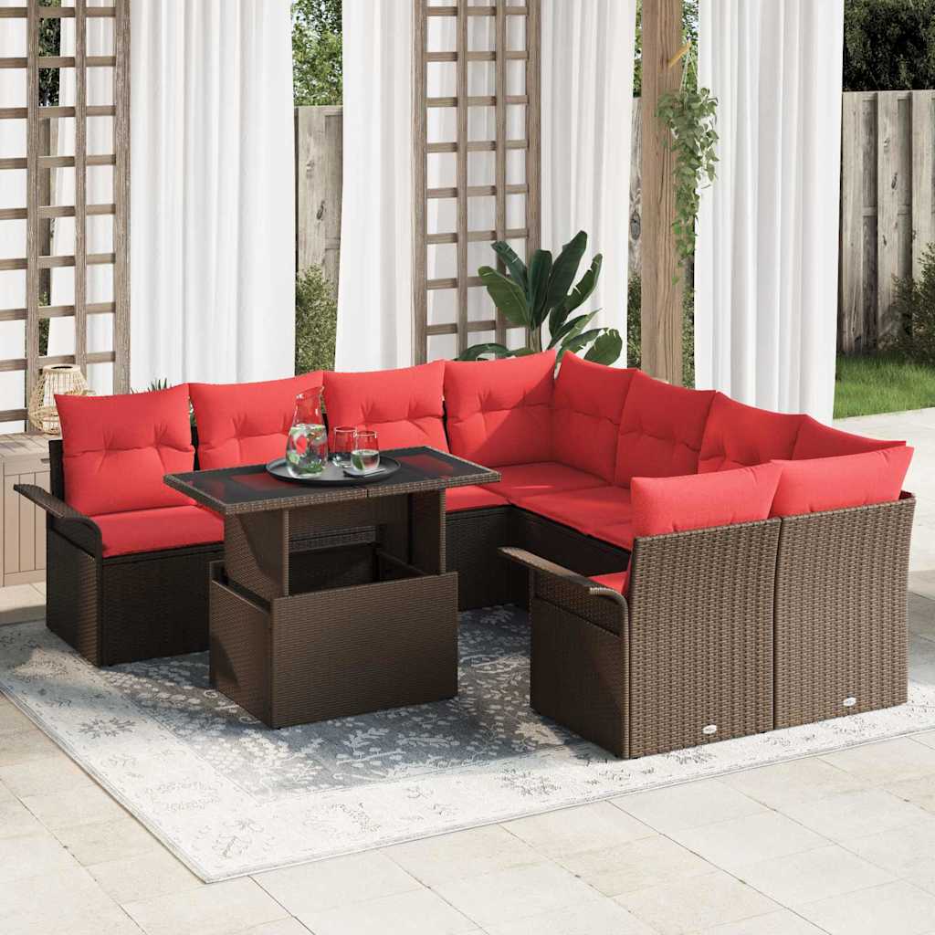 vidaXL Tuin Sofa Set met kussen 9 pcs Zwart Poly riet
