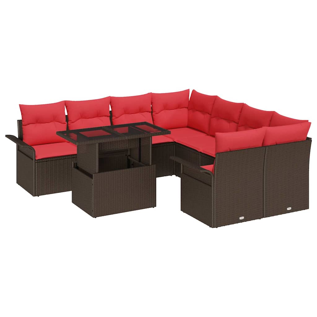 vidaXL Tuin Sofa Set met kussen 9 pcs Zwart Poly riet