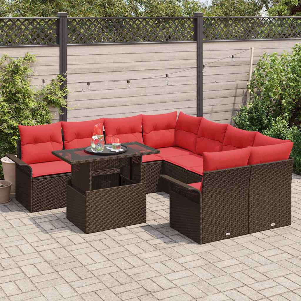 vidaXL Tuin Sofa Set met kussen 9 pcs Zwart Poly riet