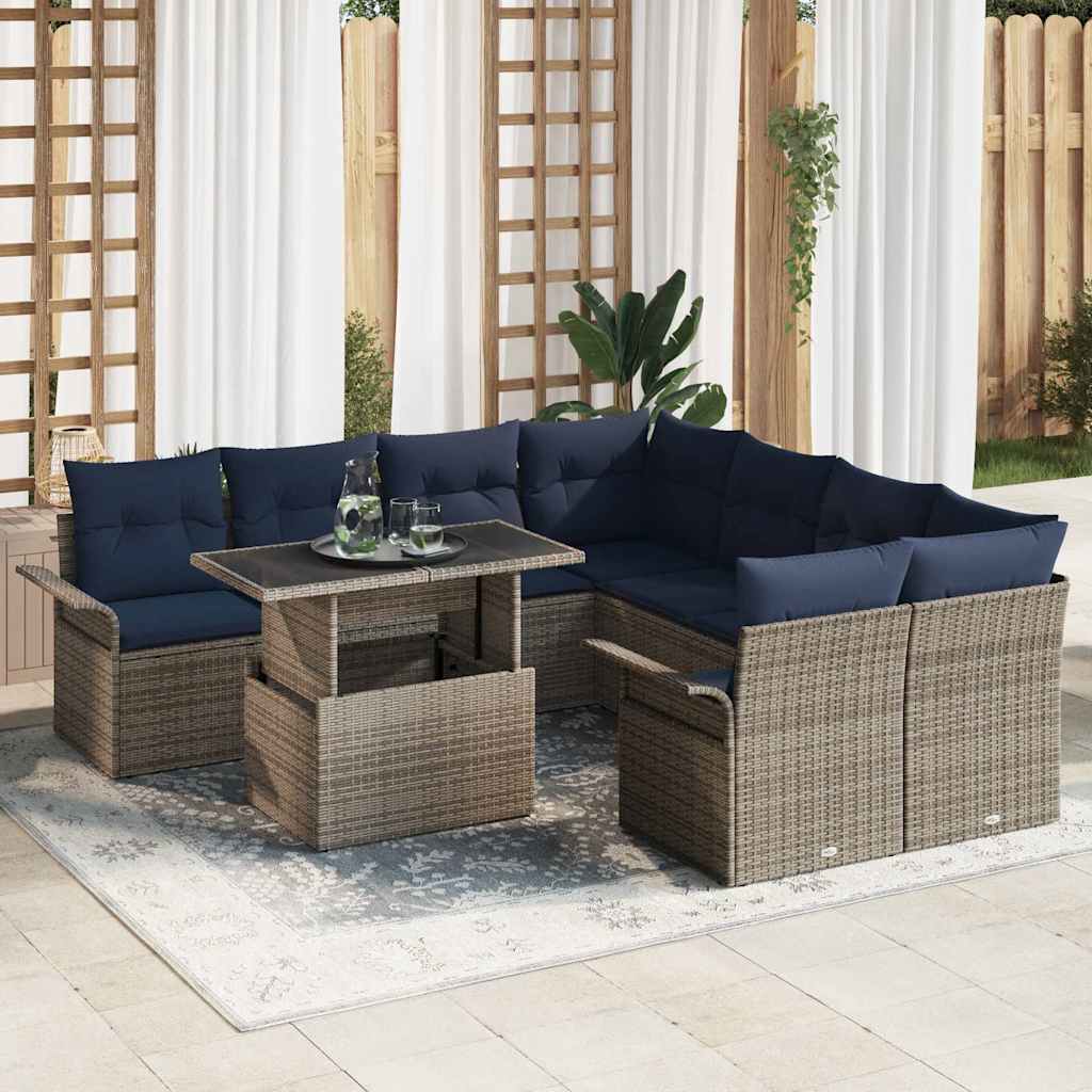 vidaXL Tuin Sofa Set met kussen 9 pcs Zwart Poly riet