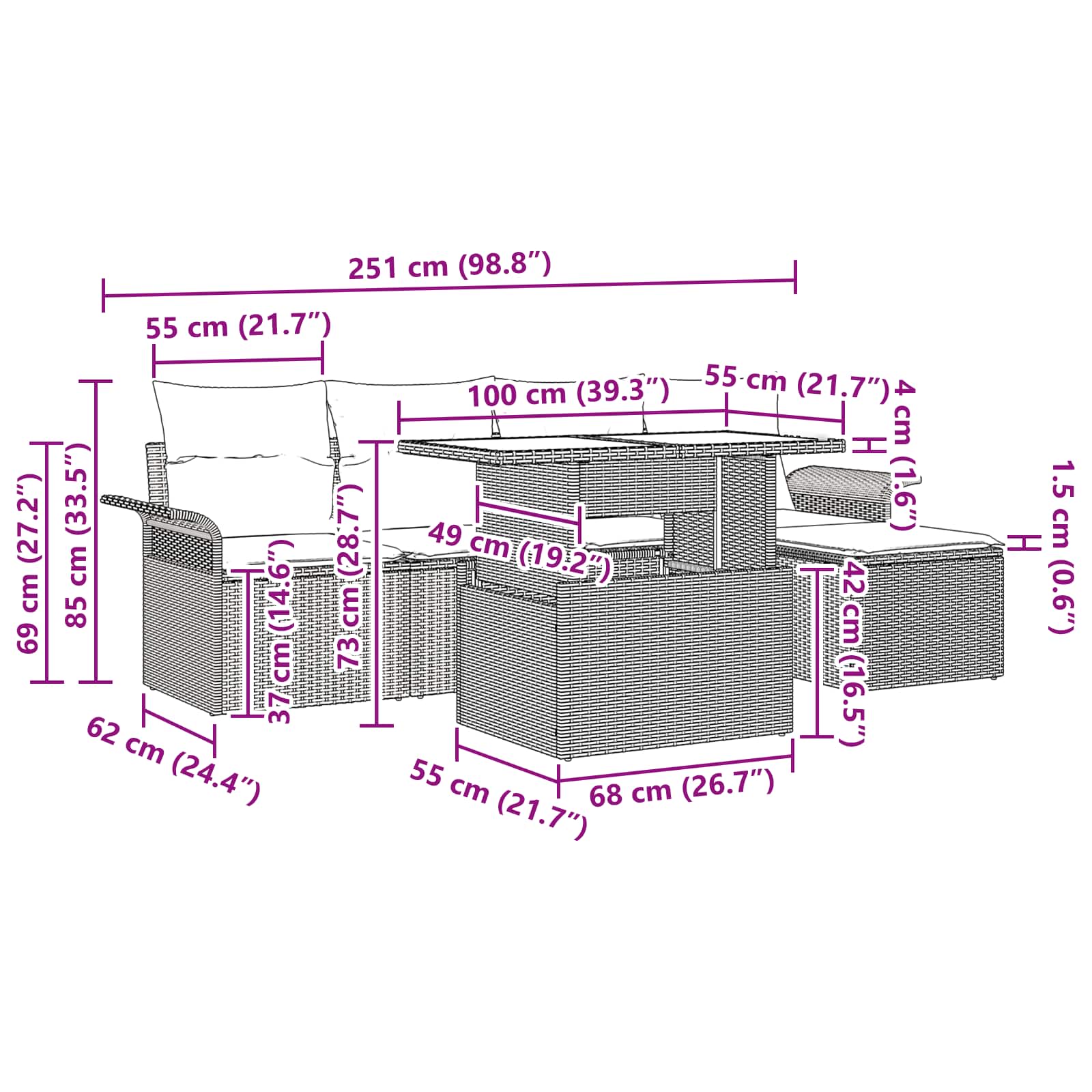 vidaXL Tuin Sofa Set met kussen 6 pcs Zwart poly rattan