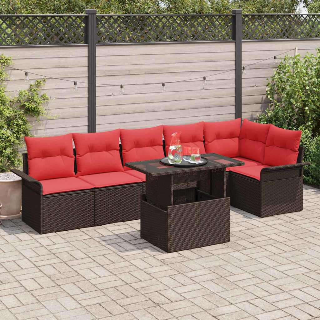 vidaXL Tuin Sofa Set met kussen 7 pcs Zwart Poly riet