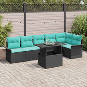 vidaXL Tuin Sofa Set met kussen 7 pcs Zwart Poly riet
