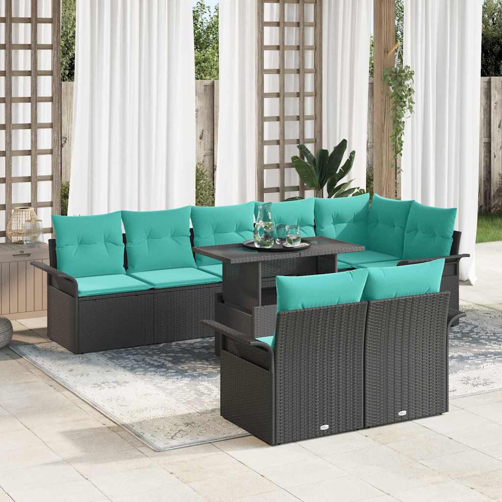 vidaXL Tuin Sofa Set met kussen 9 pcs Zwart Poly riet