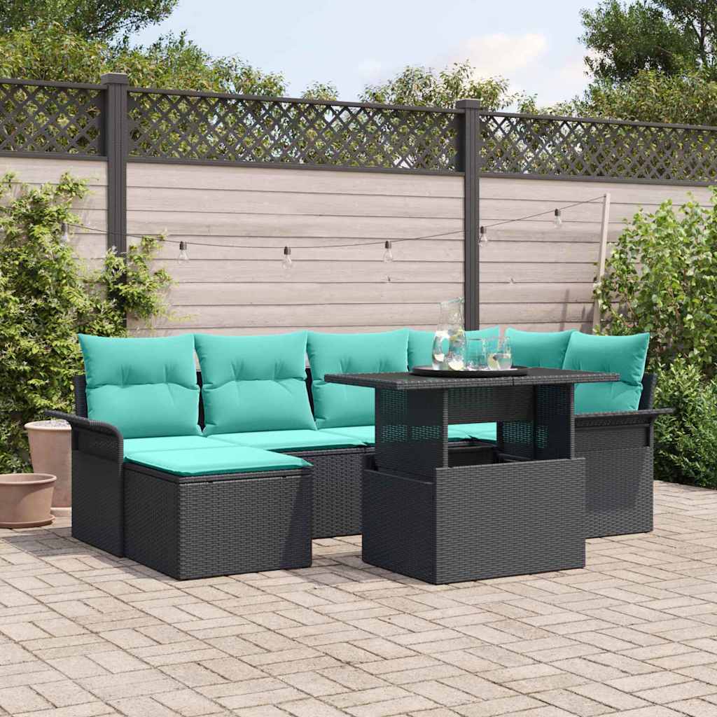 vidaXL Tuin Sofa Set met kussen 7 pcs Zwart Poly riet