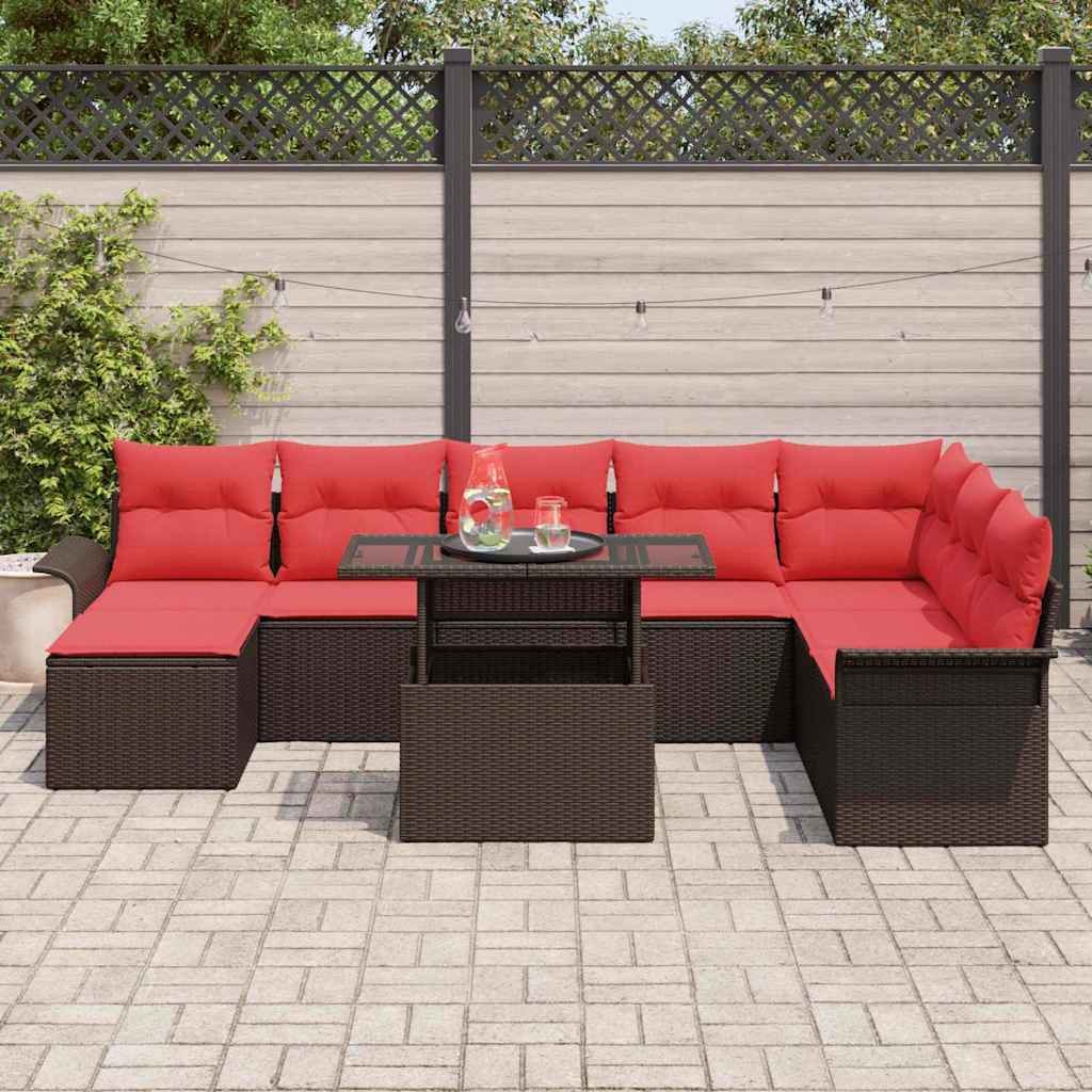 vidaXL Tuin Sofa Set met kussen 9 pcs Zwart Poly riet