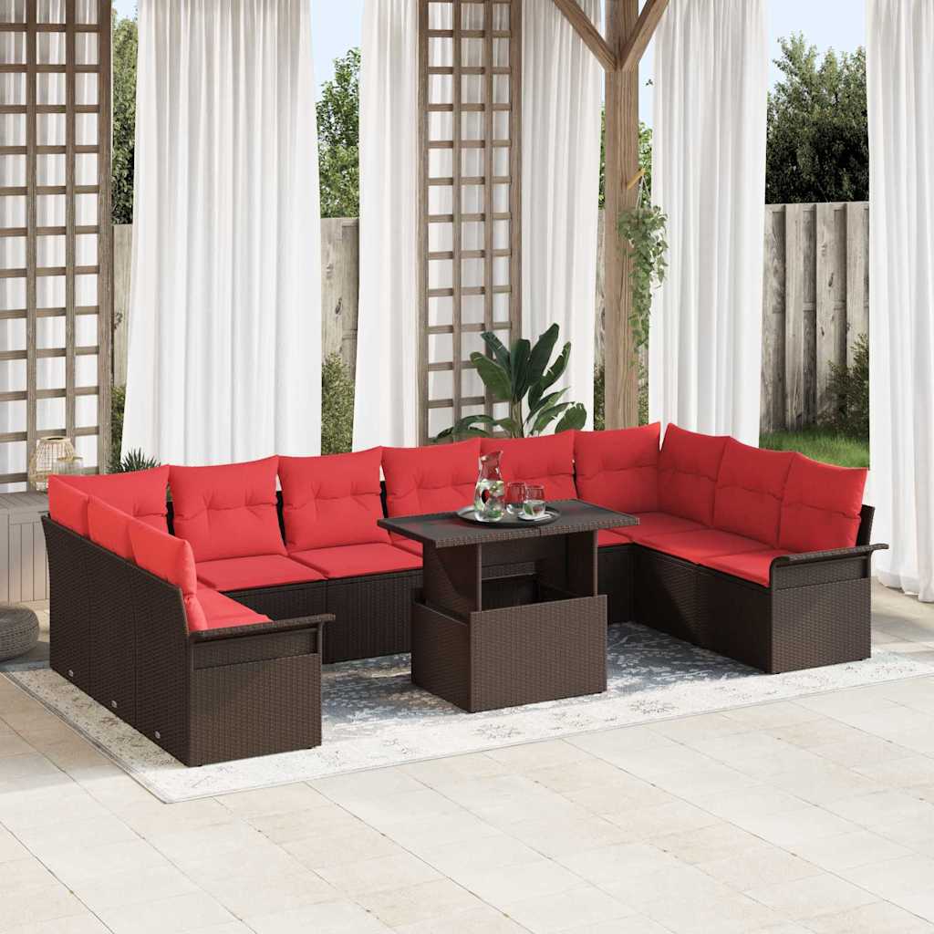 vidaXL Tuin Sofa Set met kussen 11 pcs Zwart Poly riet