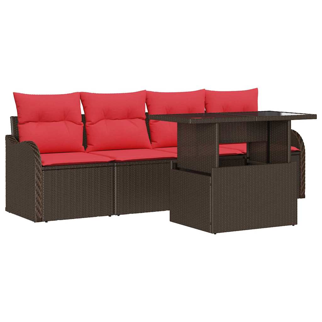 vidaXL Tuin Sofa Set met kussen 5 pcs Bruin poly rattan