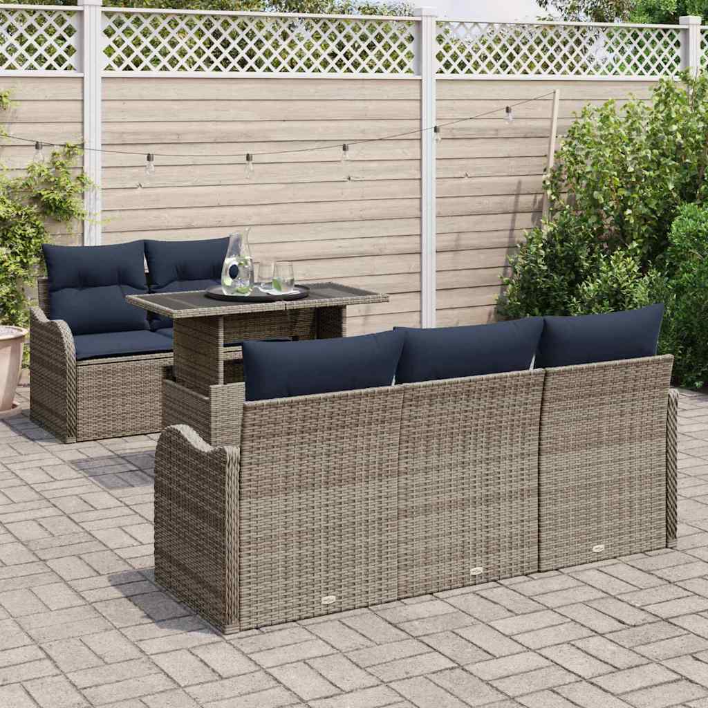 vidaXL Tuin Sofa Set 6 st Grijs en Marineblauw poly rattan