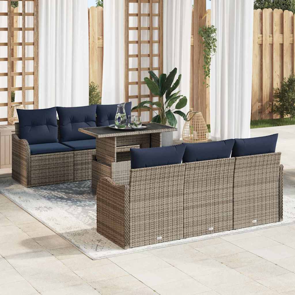 vidaXL Tuin Sofa Set 7 st Grijs poly rattan