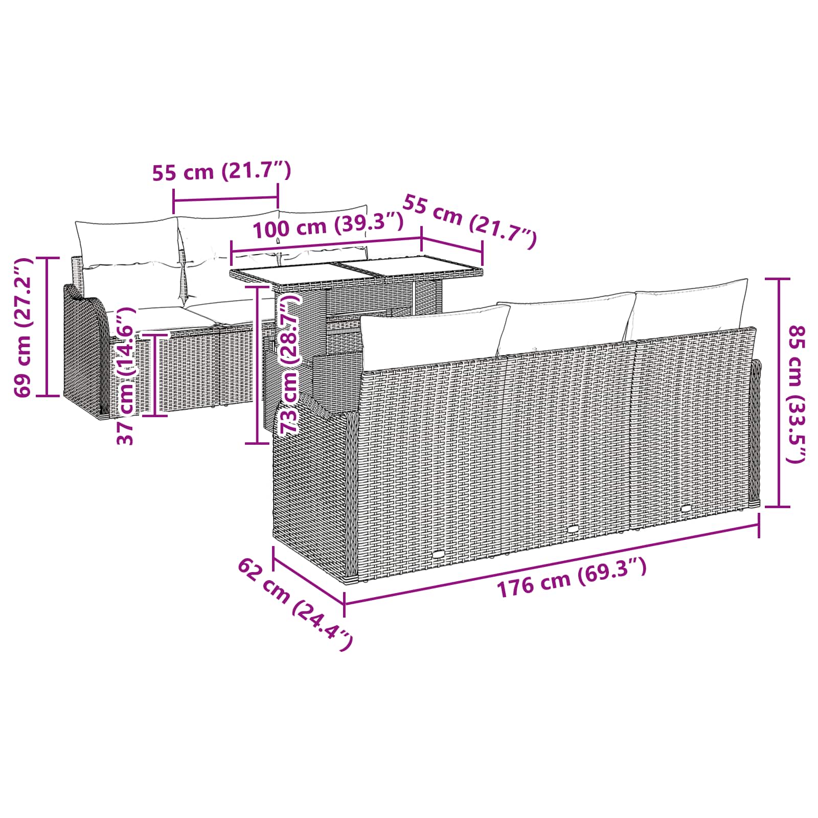 vidaXL Tuin Sofa Set 7 st Grijs poly rattan
