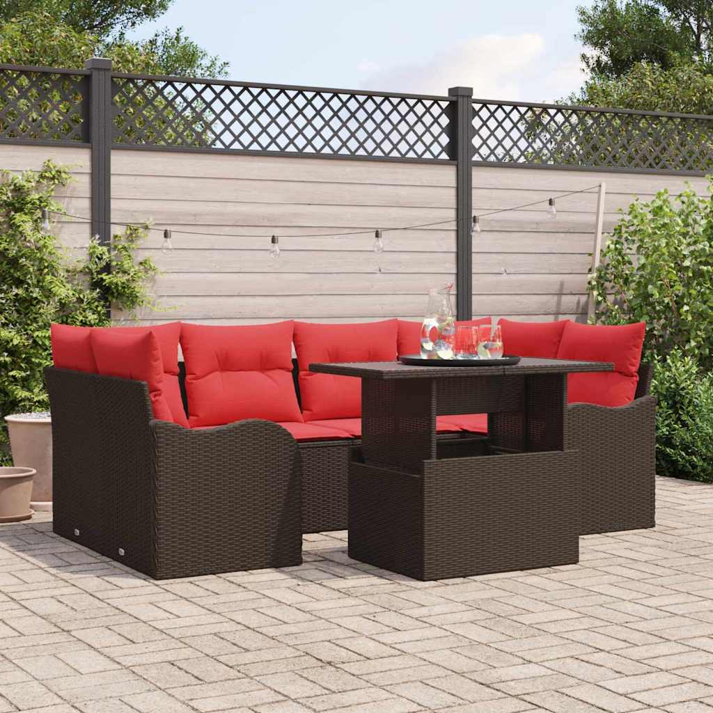vidaXL Tuin Sofa Set met kussen 7 pcs Bruin Poly riet