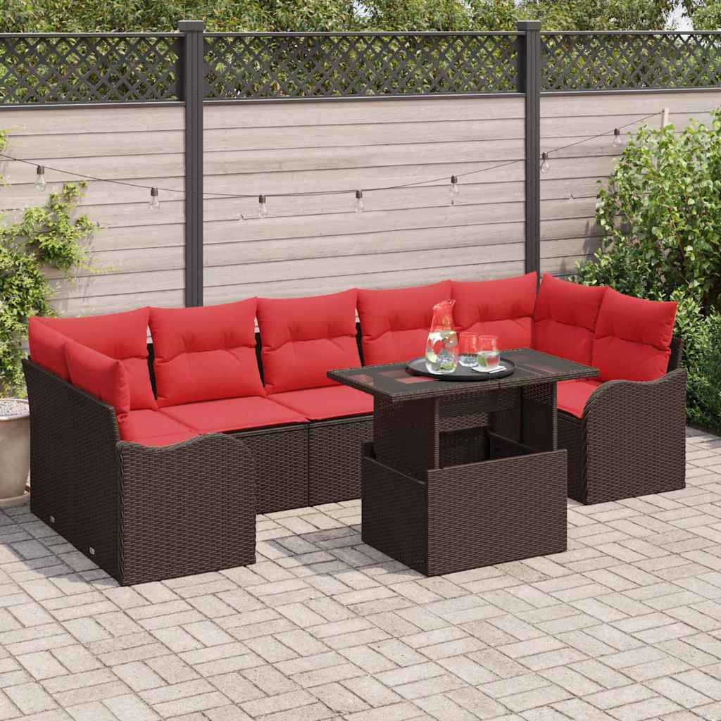 vidaXL Tuin Sofa Set met kussen 8 pcs Bruin Poly riet
