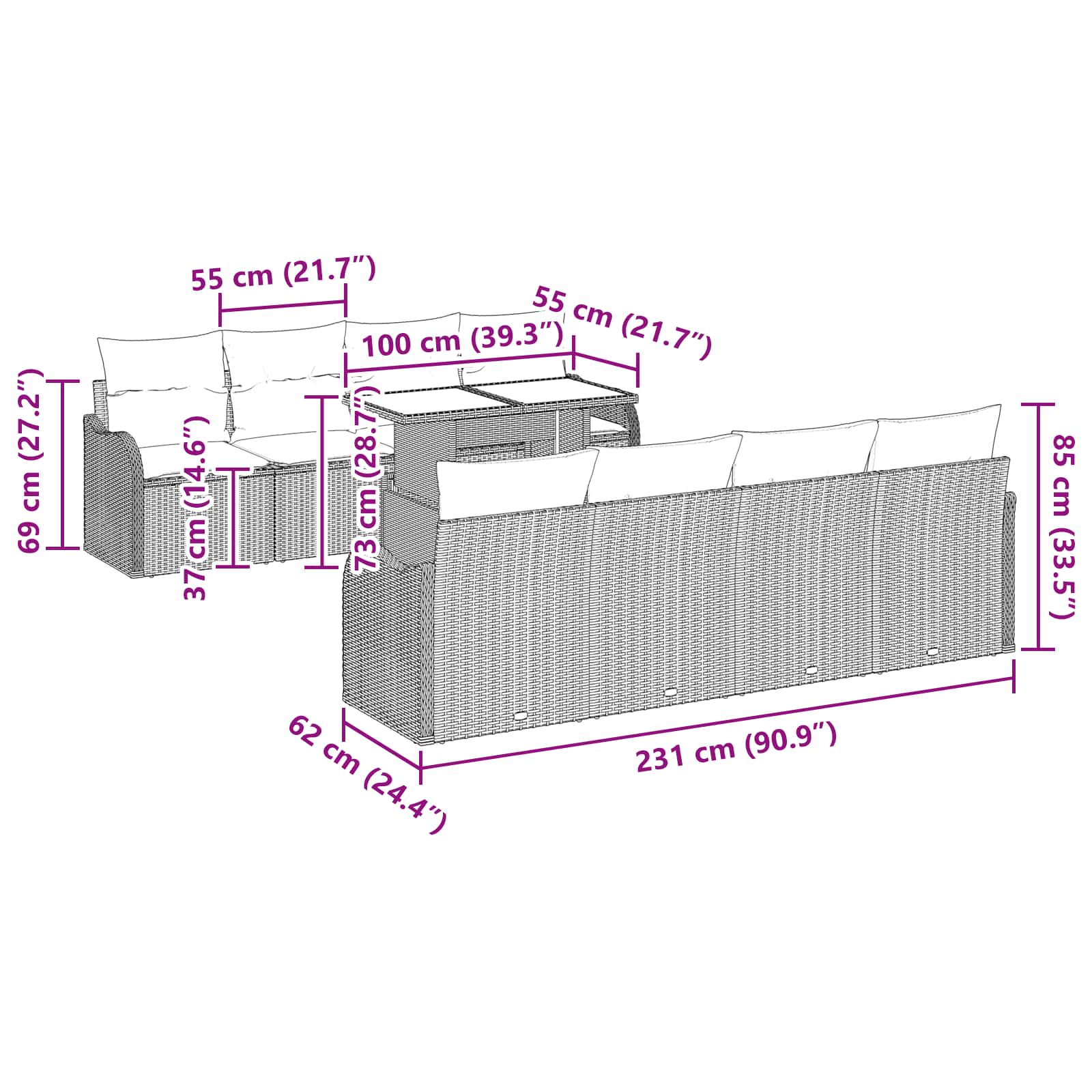 vidaXL Tuin Sofa Set 7 st Grijs poly rattan