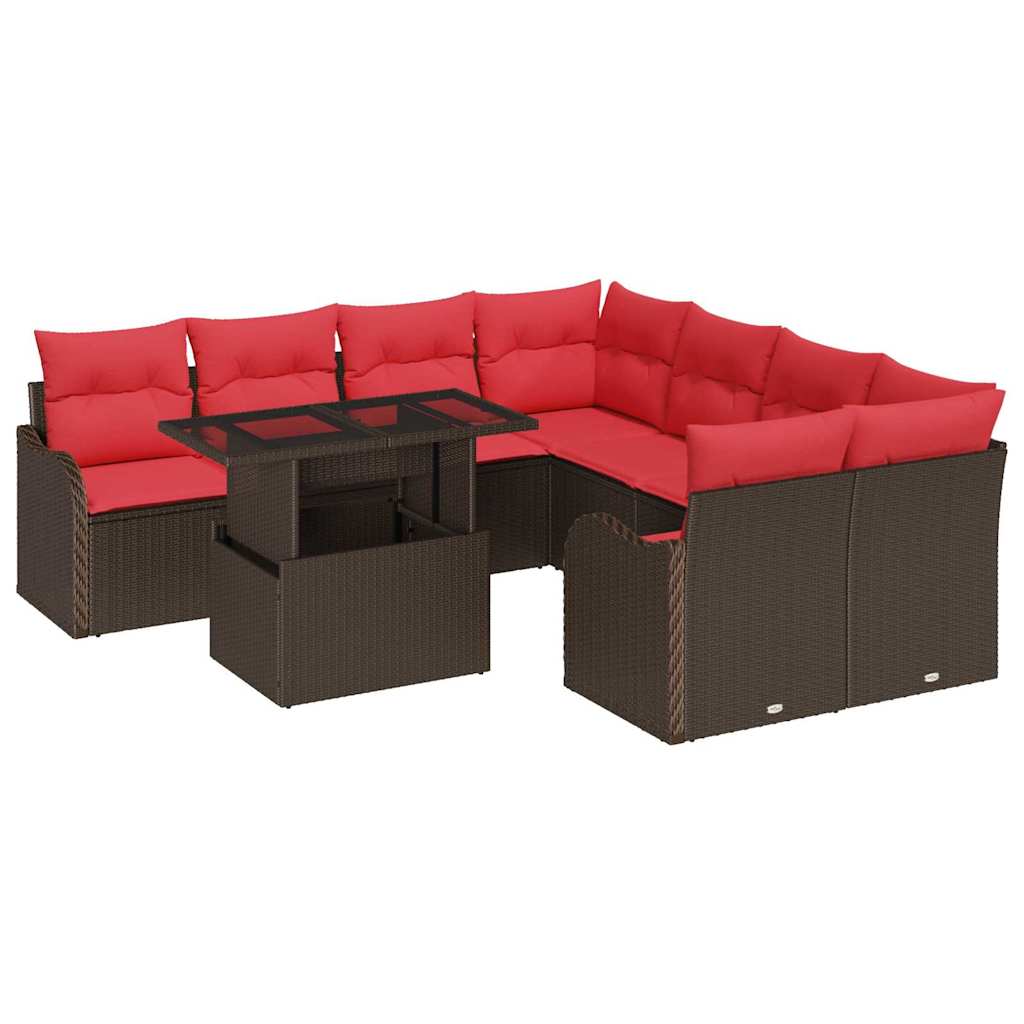vidaXL Eetkamerset met kussen 9 pcs Bruin