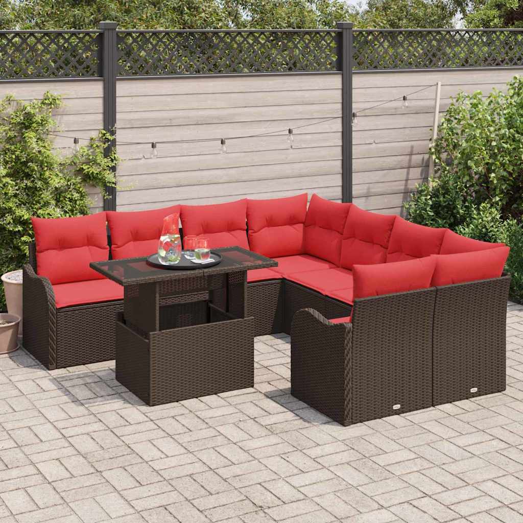 vidaXL Eetkamerset met kussen 9 pcs Bruin