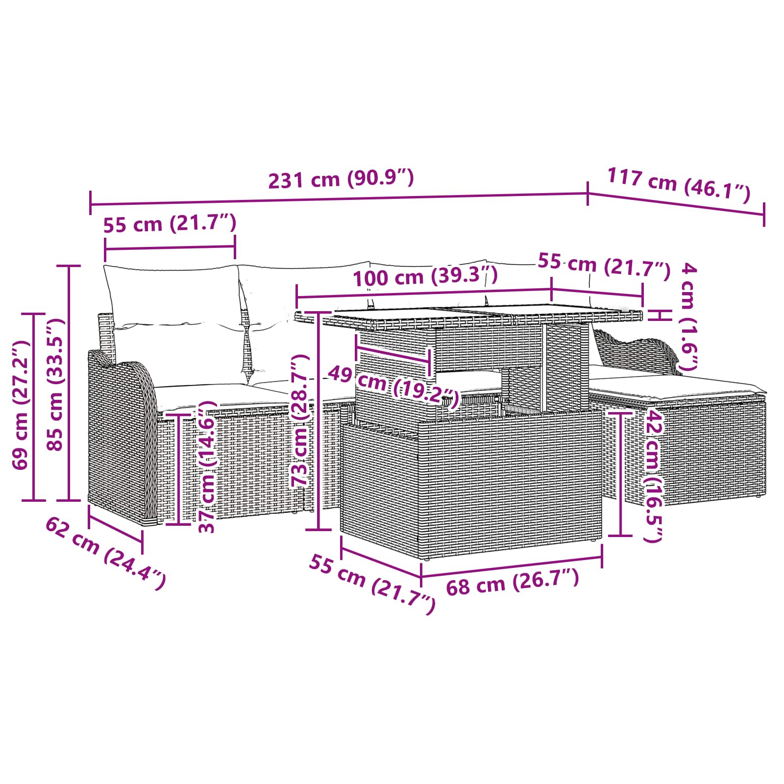 vidaXL Tuin Sofa Set met kussen 6 pcs Bruin poly rattan