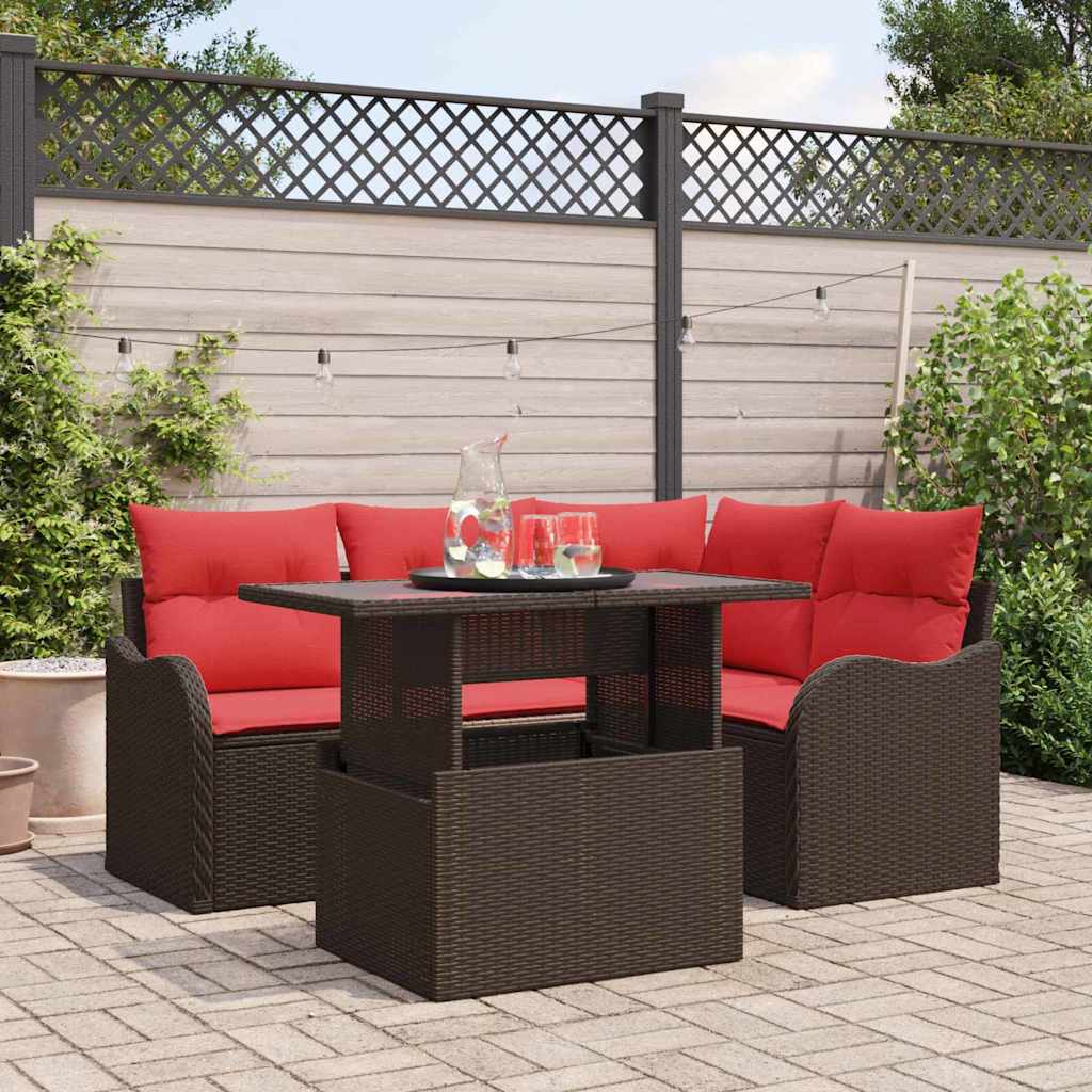 vidaXL Buiten eetset met kussen 5 pcs Bruin Poly riet