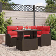 vidaXL Buiten eetset met kussen 5 pcs Bruin Poly riet