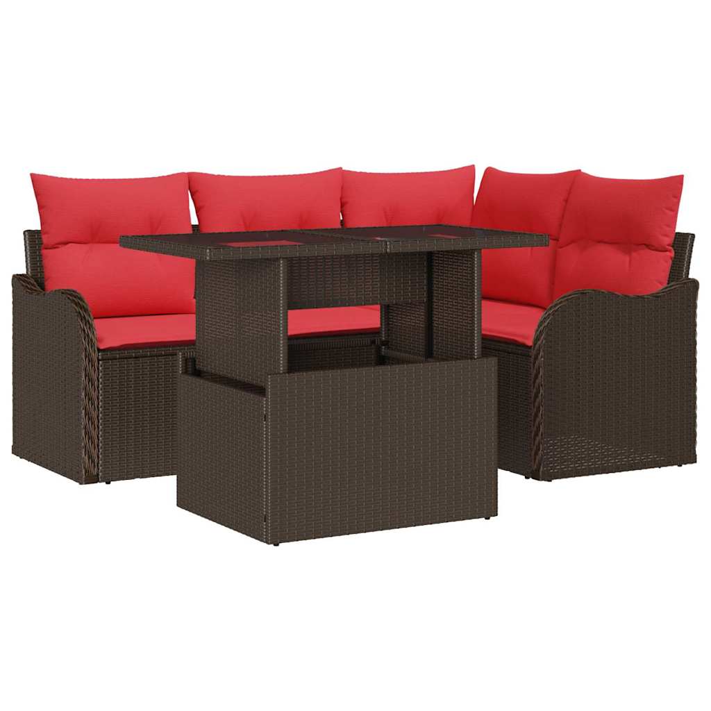 vidaXL Buiten eetset met kussen 5 pcs Bruin Poly riet