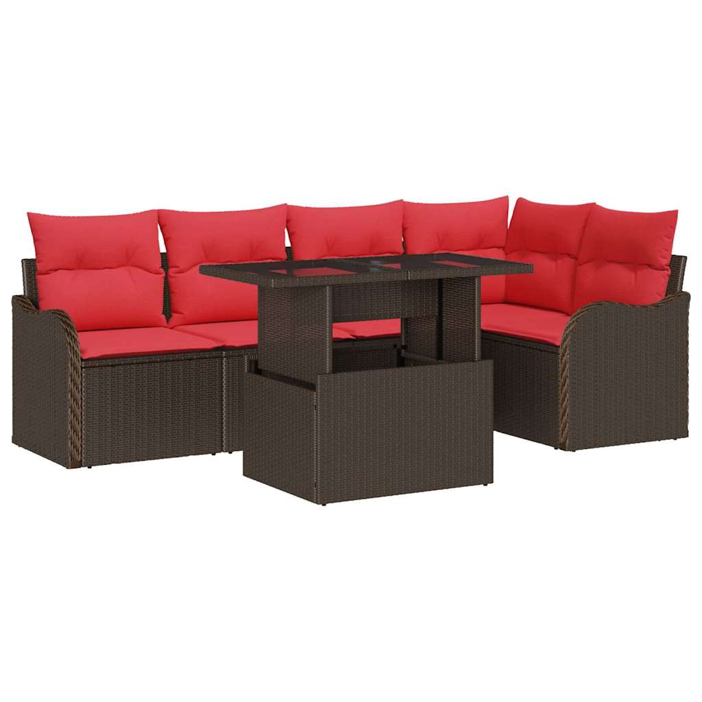 vidaXL Eetkamerset met kussen 6 pcs Bruin Poly riet