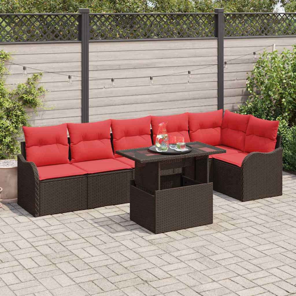 vidaXL Tuin Sofa Set met kussen 7 pcs Bruin poly rattan