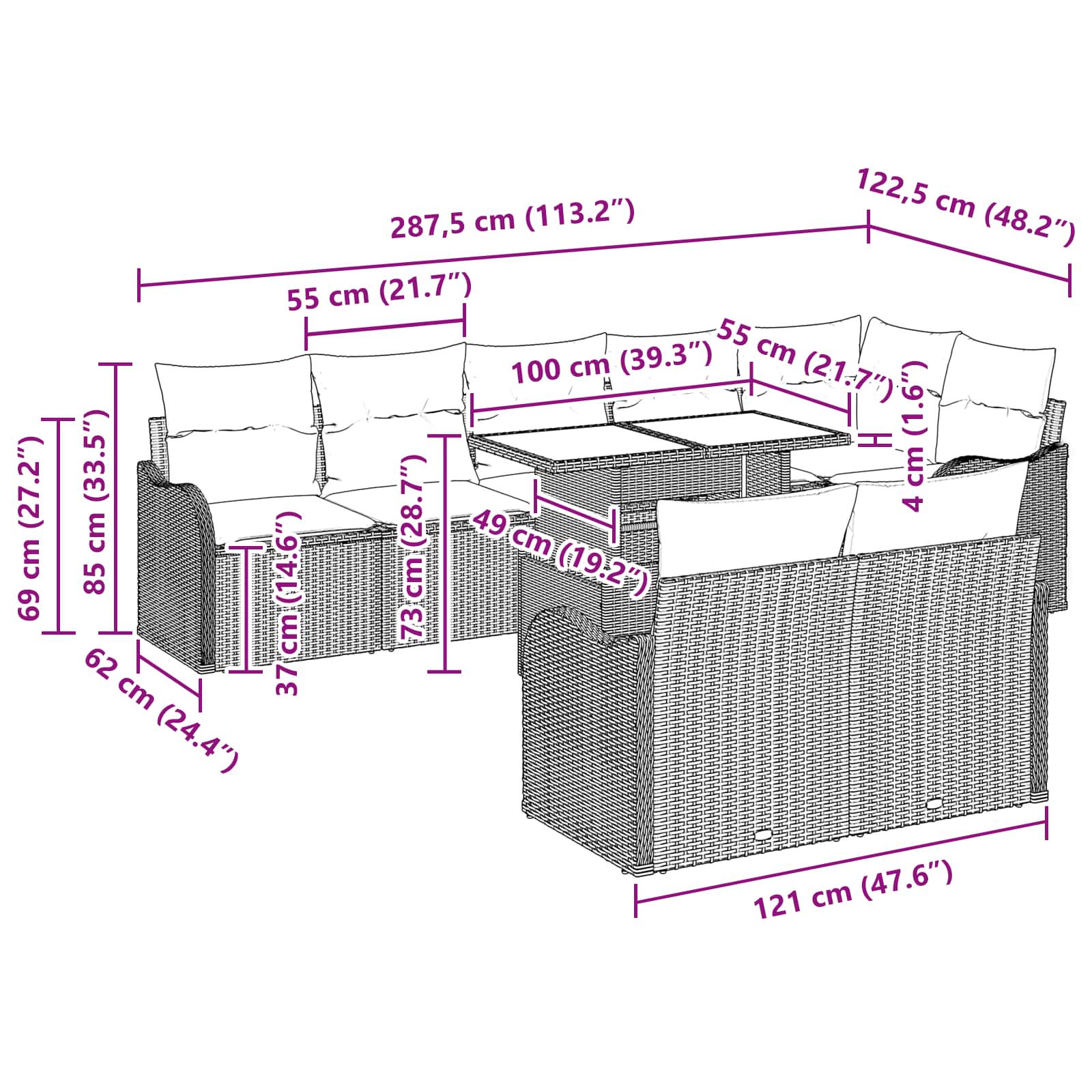 vidaXL Tuin Sofa Set 9 st Grijs Poly riet