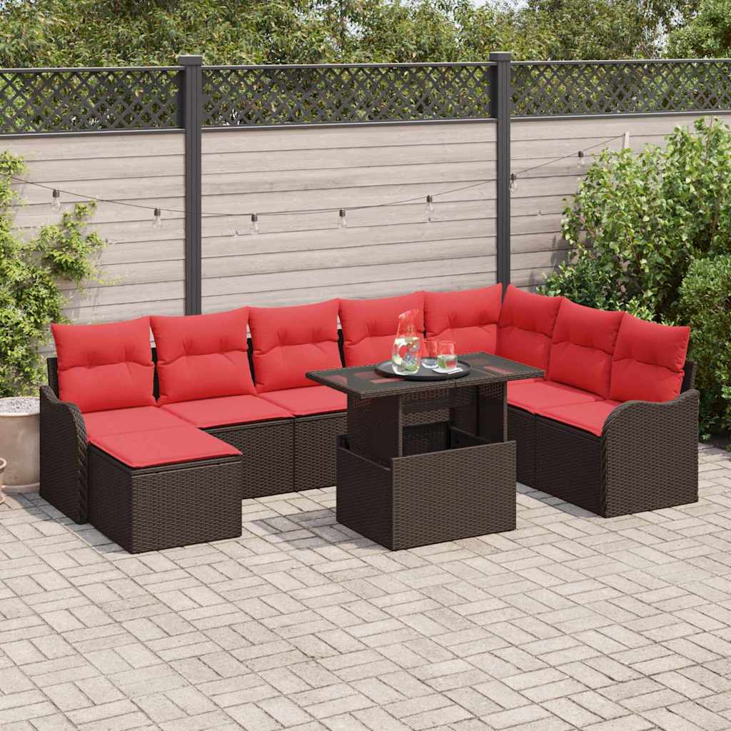 vidaXL Tuin Sofa Set met kussen 9 pcs Bruin Poly riet