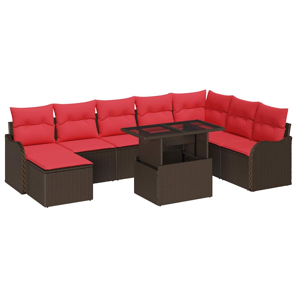 vidaXL Tuin Sofa Set met kussen 9 pcs Bruin Poly riet