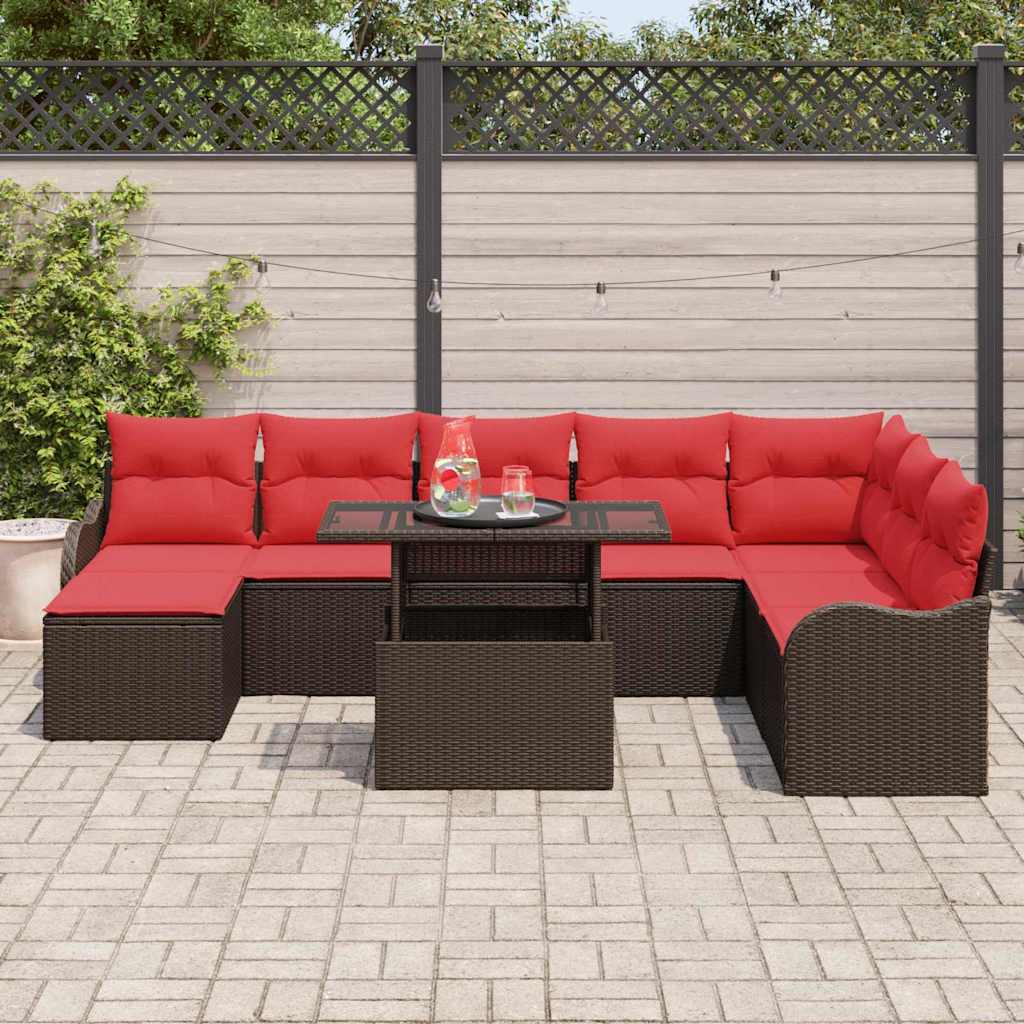 vidaXL Tuin Sofa Set met kussen 9 pcs Bruin Poly riet