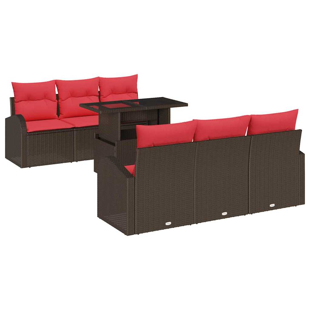 vidaXL Tuin Sofa Set met kussen 7 pcs Bruin Poly riet
