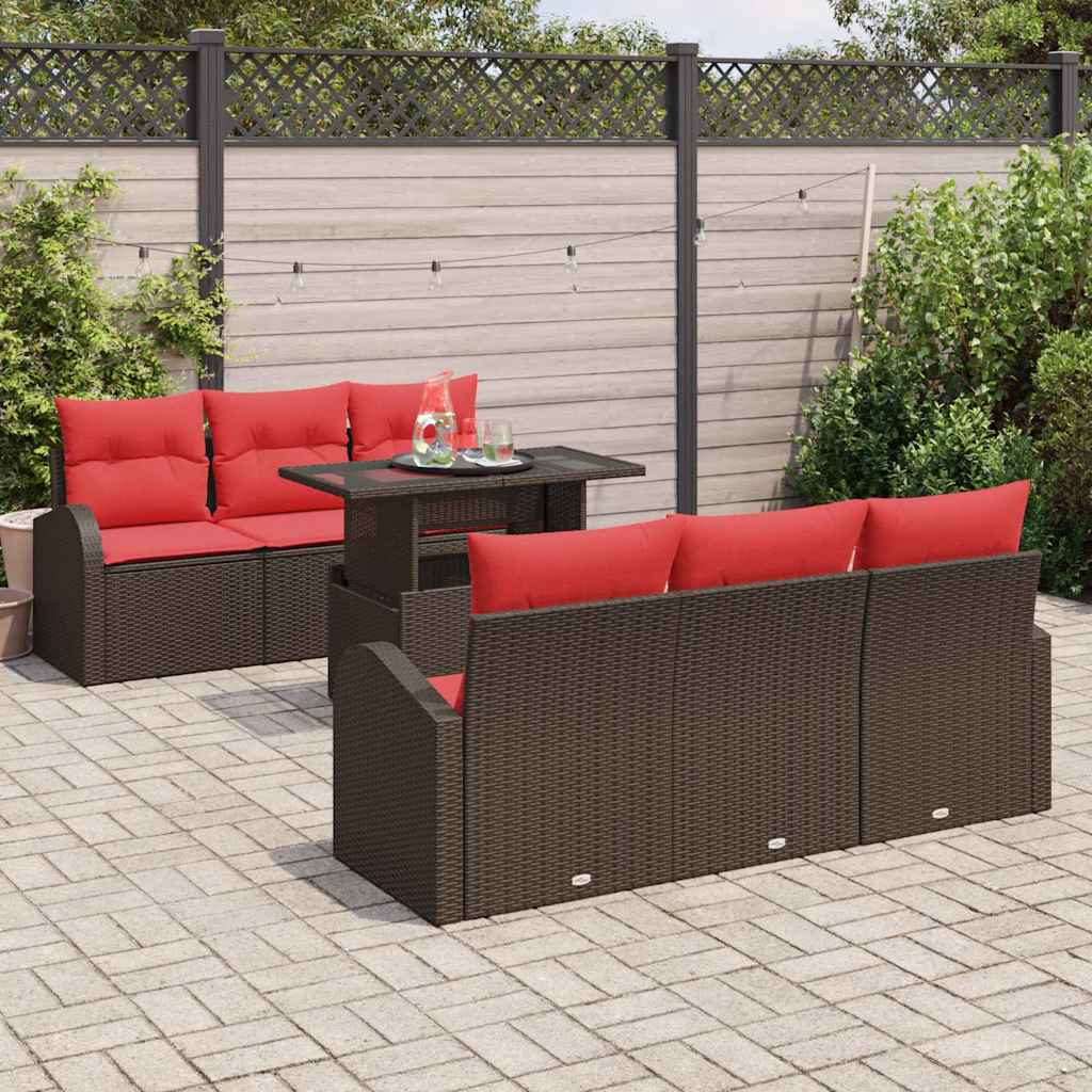 vidaXL Tuin Sofa Set met kussen 7 pcs Bruin Poly riet