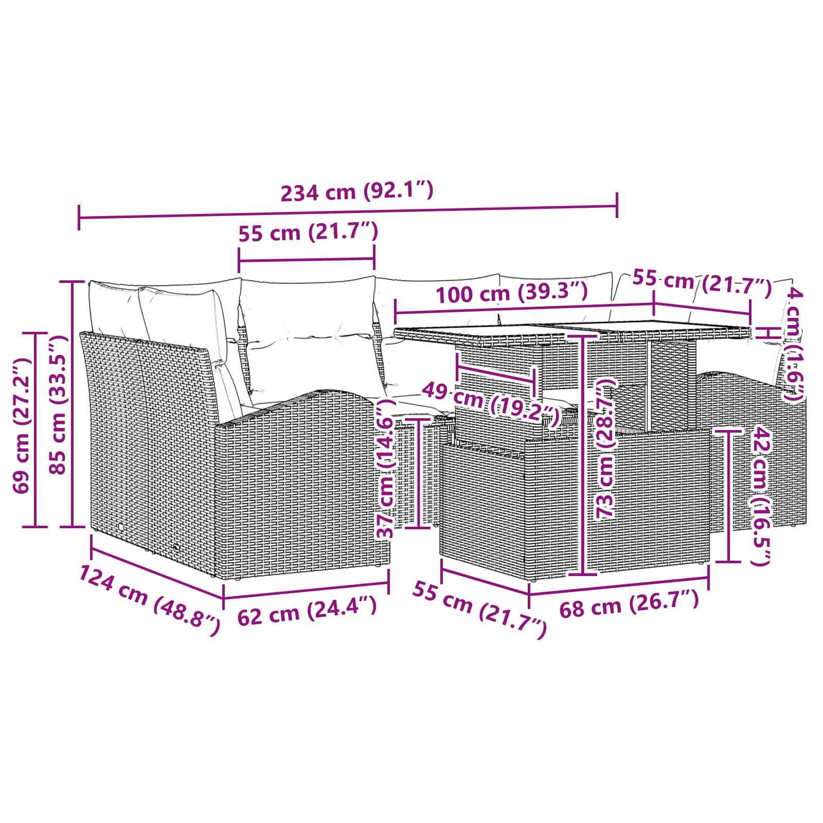 vidaXL Tuin Sofa Set met kussen 7 pcs Bruin poly rattan