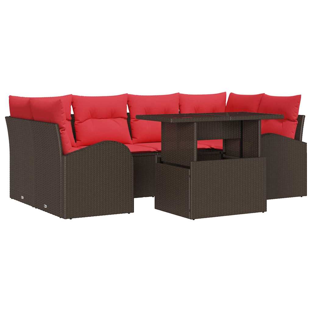 vidaXL Tuin Sofa Set met kussen 7 pcs Bruin poly rattan