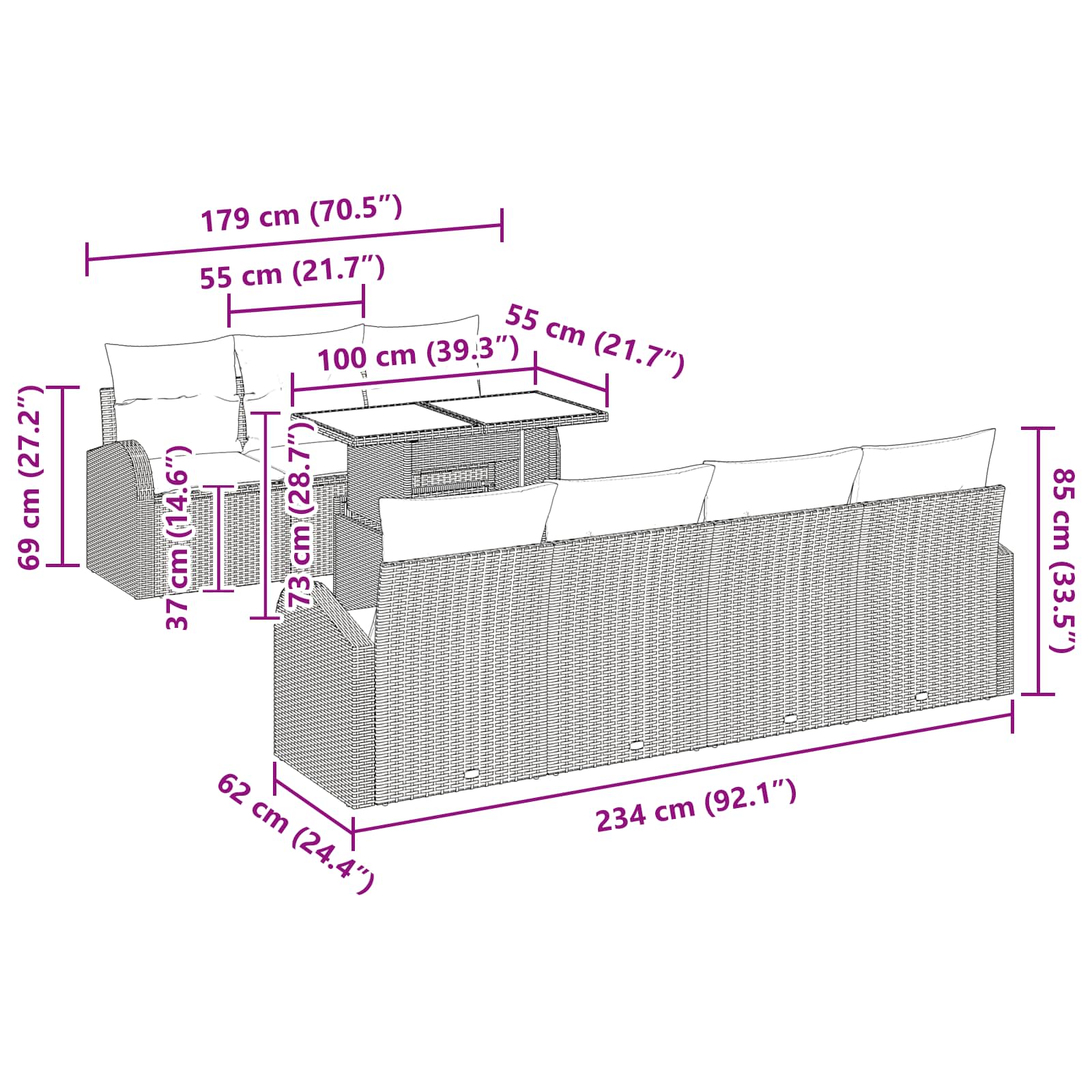 vidaXL Tuin Sofa Set met opslag 8 pcs Bruin Poly riet