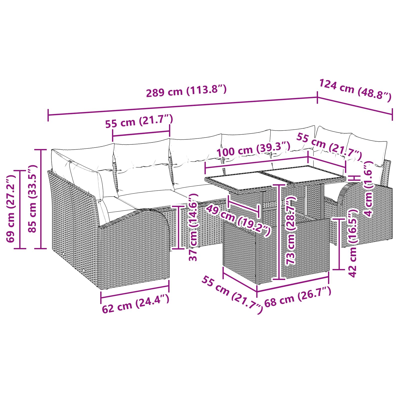 vidaXL Tuin Sofa Set met opslag 8 pcs Bruin poly rattan