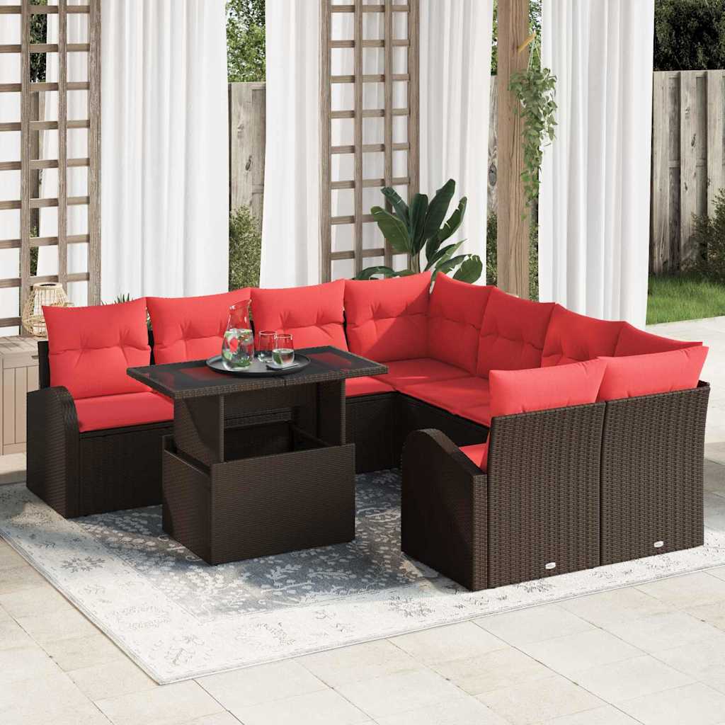 vidaXL Tuin Sofa Set met opslag 9 pcs Bruin poly rattan