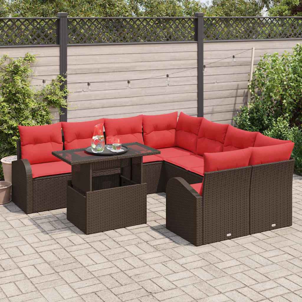 vidaXL Tuin Sofa Set met opslag 9 pcs Bruin poly rattan