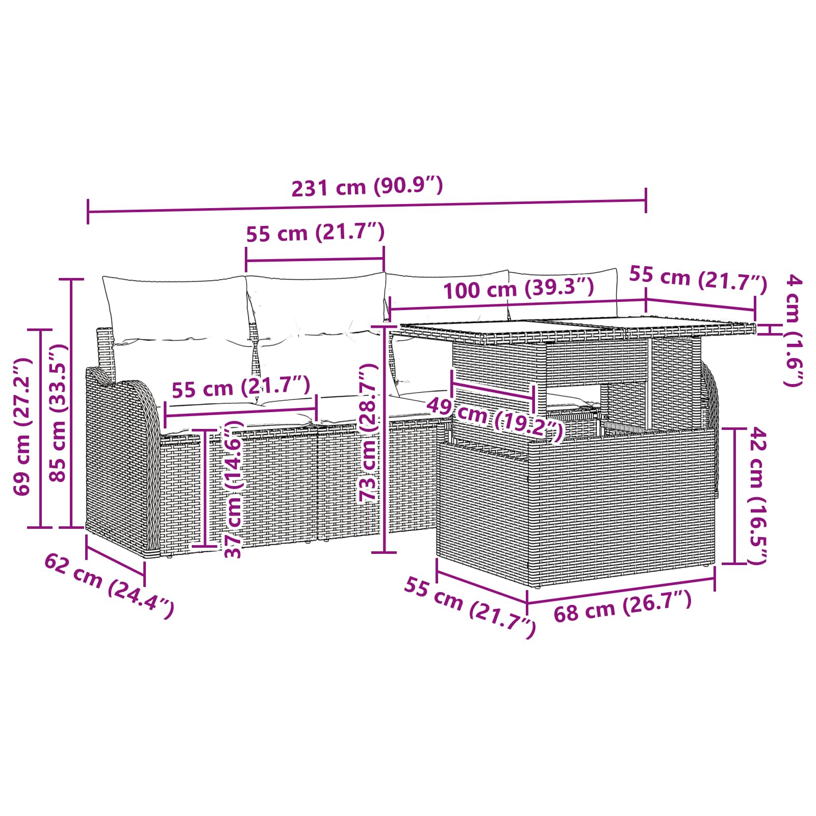 vidaXL Tuin Sofa Set met opslag 6 pcs Bruin poly rattan