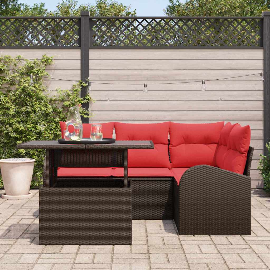 vidaXL Tuin Sofa Set met opslag 5 pcs Bruin en Rood poly rattan